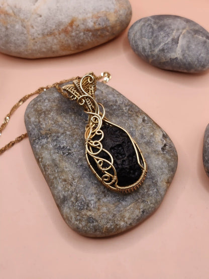 Aadhya - Raw Tektite (Chintamani) Necklace 006