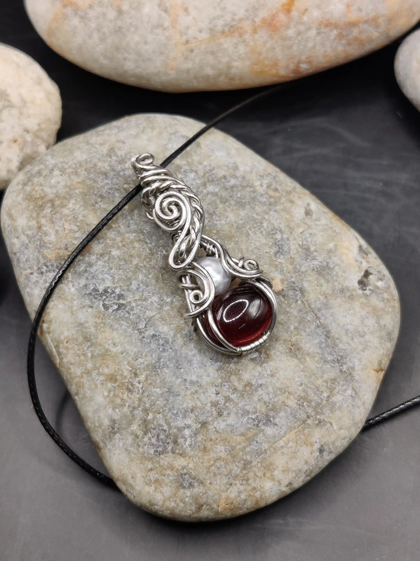 Trilochana - Hessonite Garnet and Pearl Silver Pendant