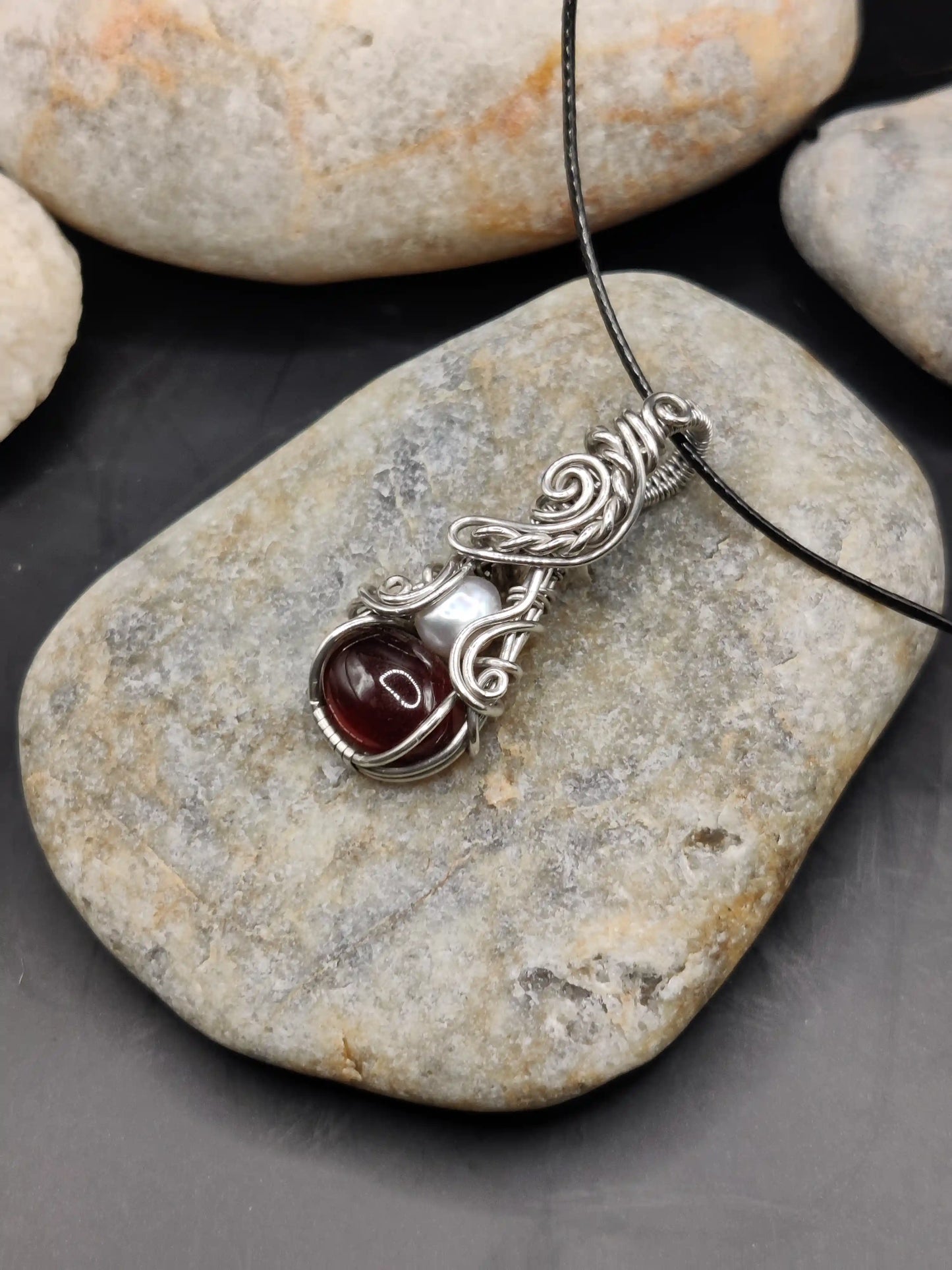 Trilochana - Hessonite Garnet and Pearl Silver Pendant