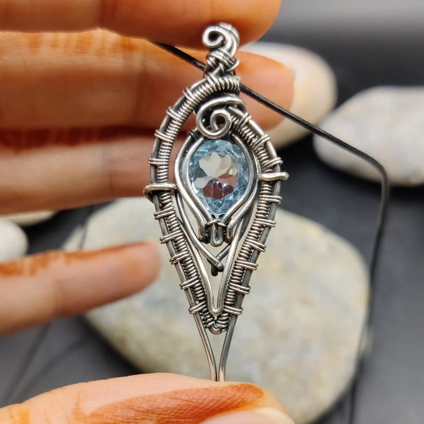 Geetika - Blue Topaz Silver Pendant