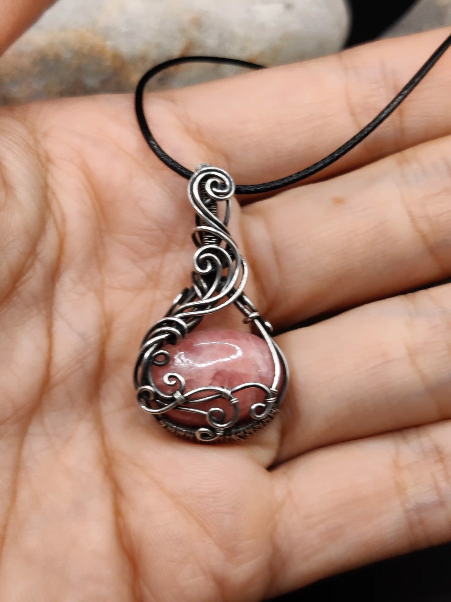 Aarunya - Rhodochrosite Silver Pendant