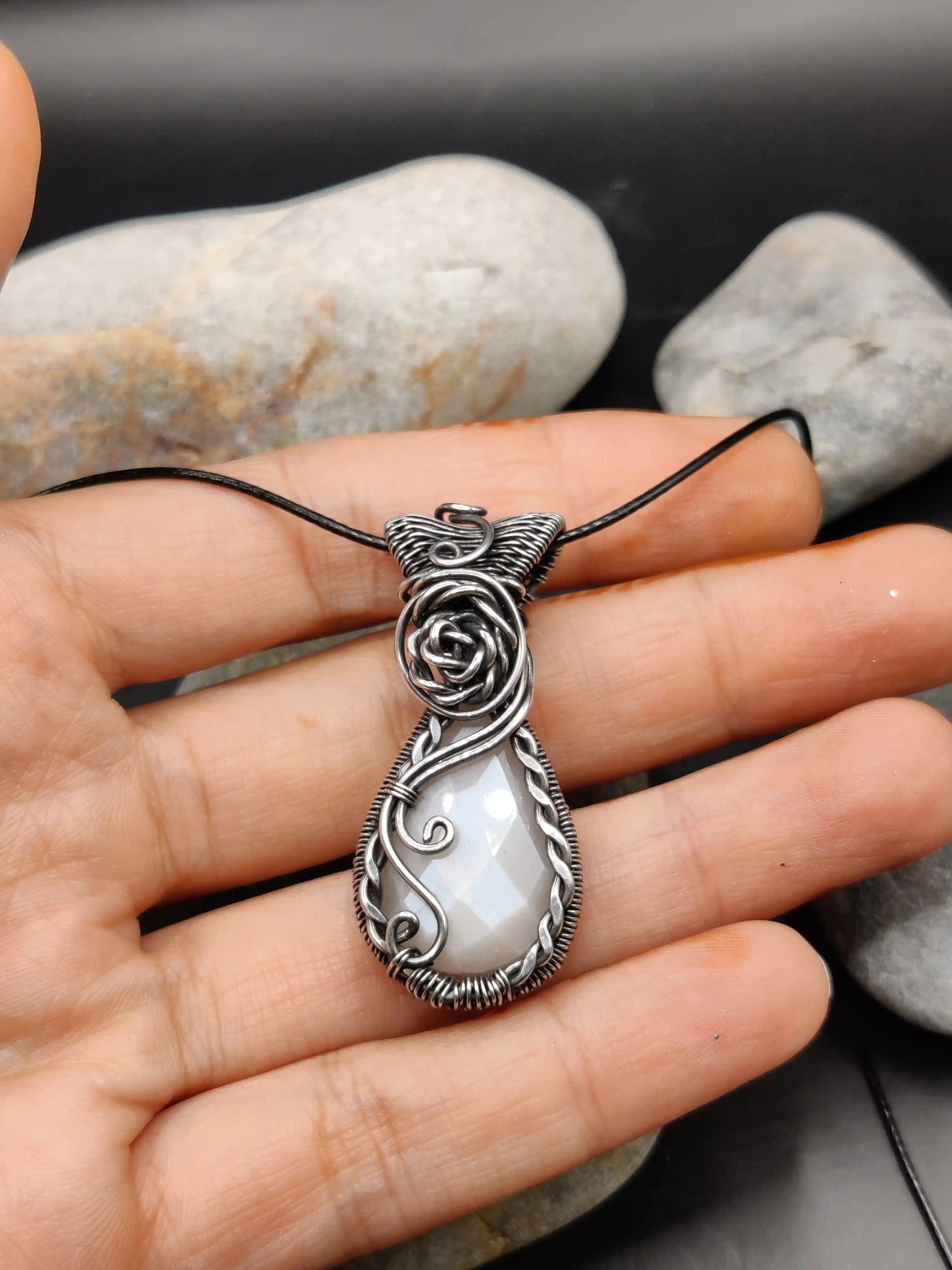 Bodhi - White Moonstone Silver Pendant