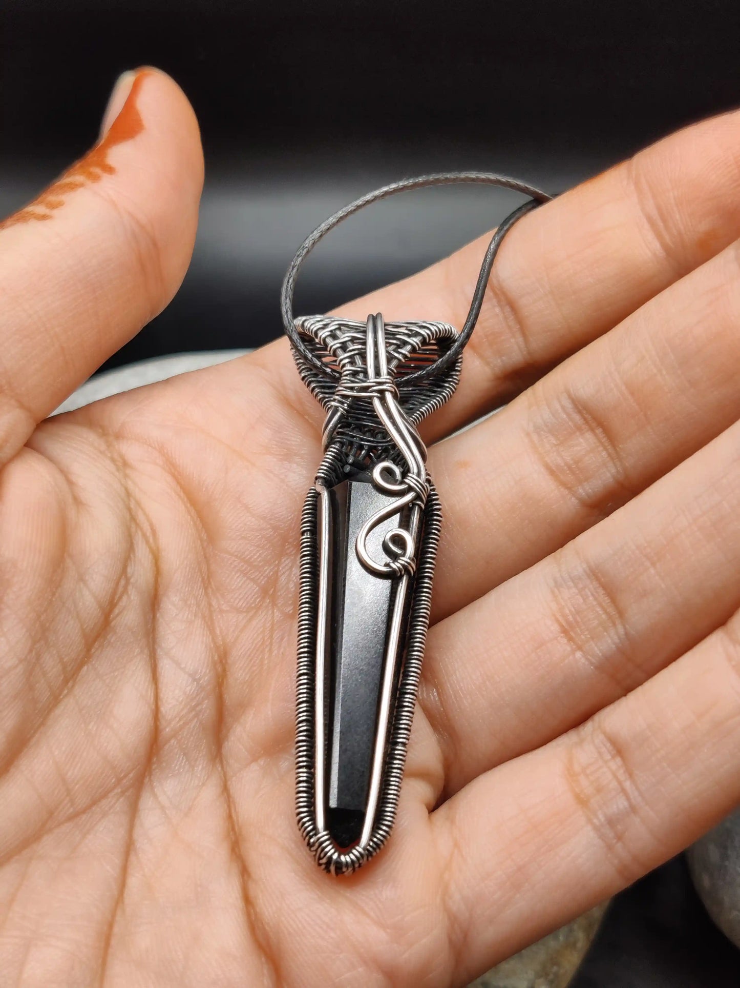 Kalagni - Black Tourmaline and Rhodolite Garnet Silver Pendant