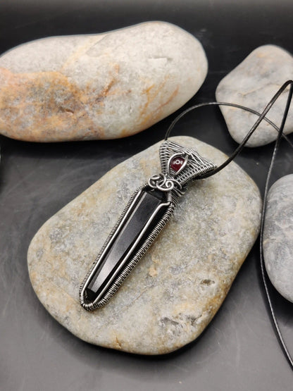 Kalagni - Black Tourmaline and Rhodolite Garnet Silver Pendant