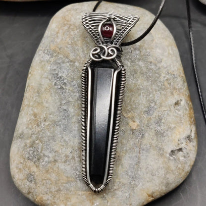 Kalagni - Black Tourmaline and Rhodolite Garnet Silver Pendant