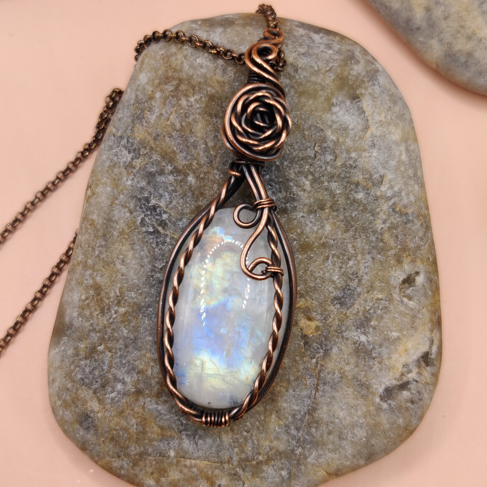 Janak - Rainbow Moonstone Necklace SA1 By Sanguine Aura Handcrafted Jewellery