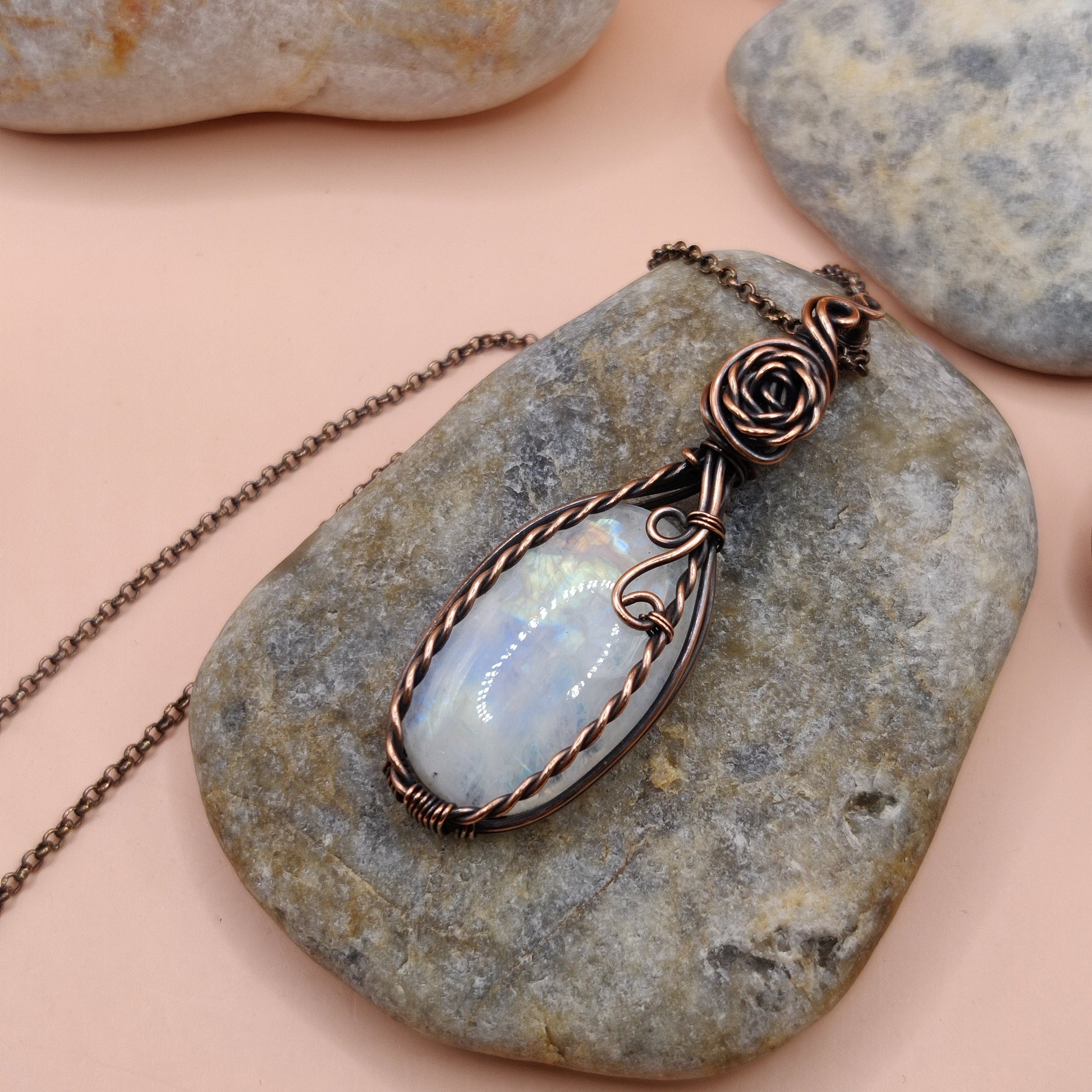 Janak - Rainbow Moonstone Necklace SA2 By Sanguine Aura Handcrafted Jewellery