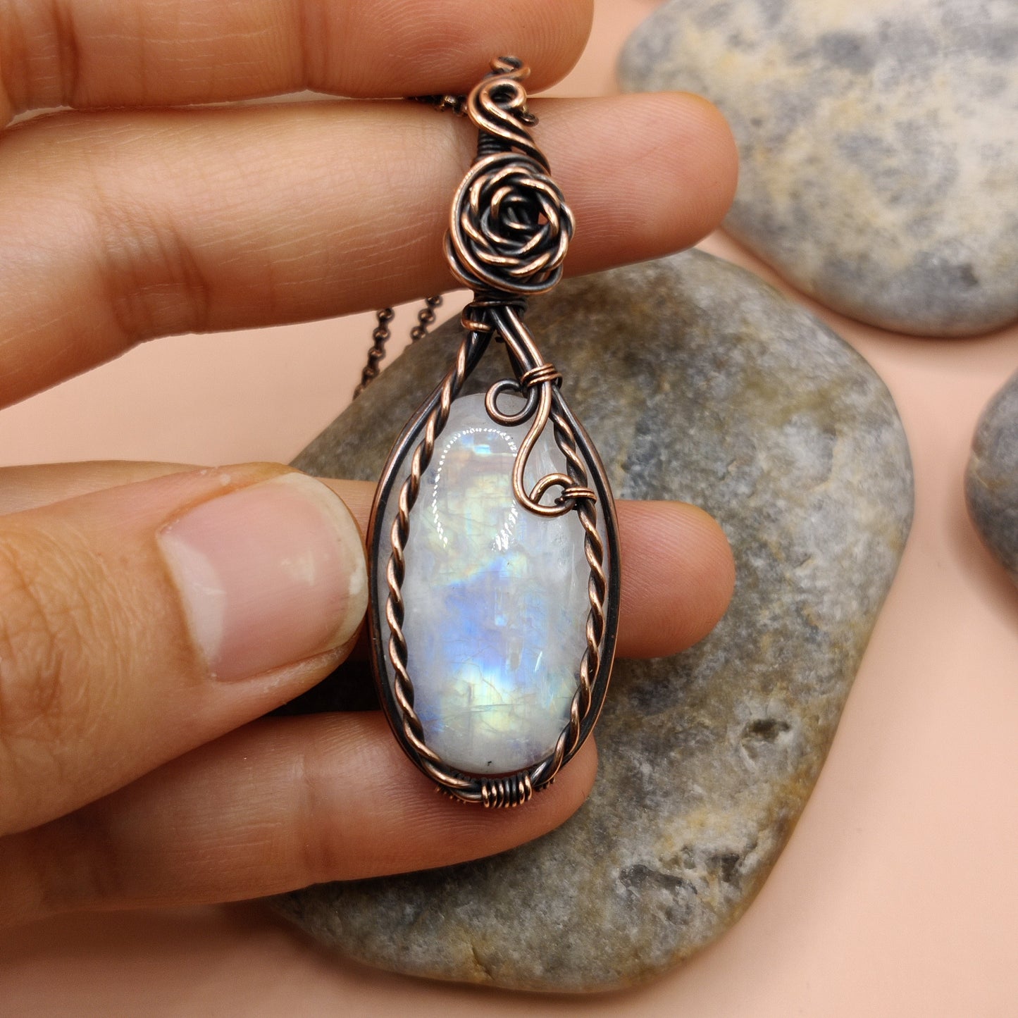 Janak - Rainbow Moonstone Necklace SA3 By Sanguine Aura Handcrafted Jewellery