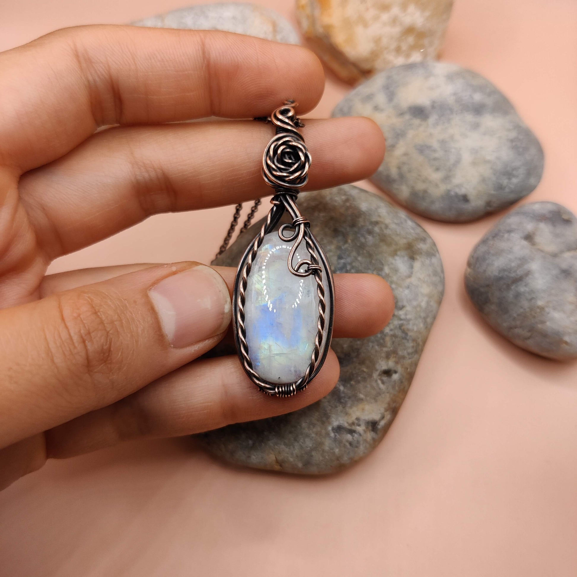 Janak - Rainbow Moonstone Necklace SA4 By Sanguine Aura Handcrafted Jewellery