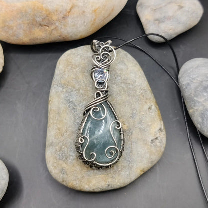Kahaan cz and aquamarine silver pendant by sanguine aura