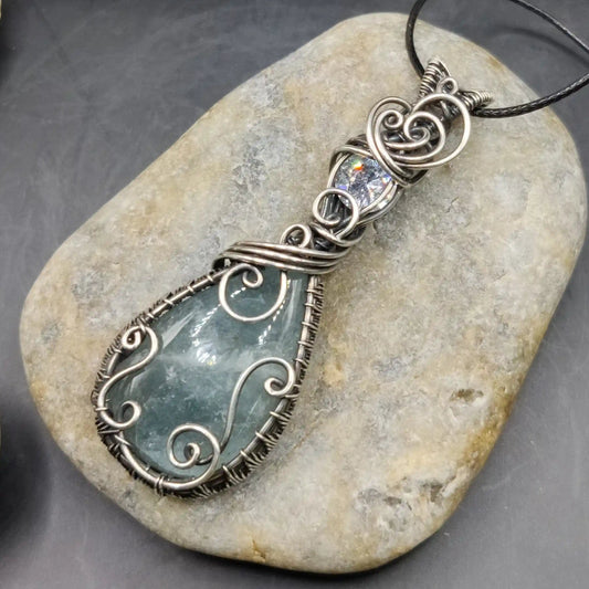 Kahaan cz and aquamarine silver pendant 2 made in pune.