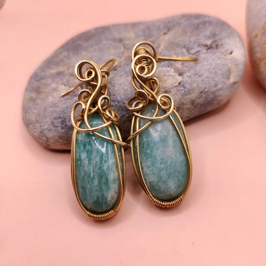 Kimaya - Amazonite Earrings By Sanguine Aura Handcrafted Jewellery.  Healing Benefits of Amazonite - Balance & Calmness.