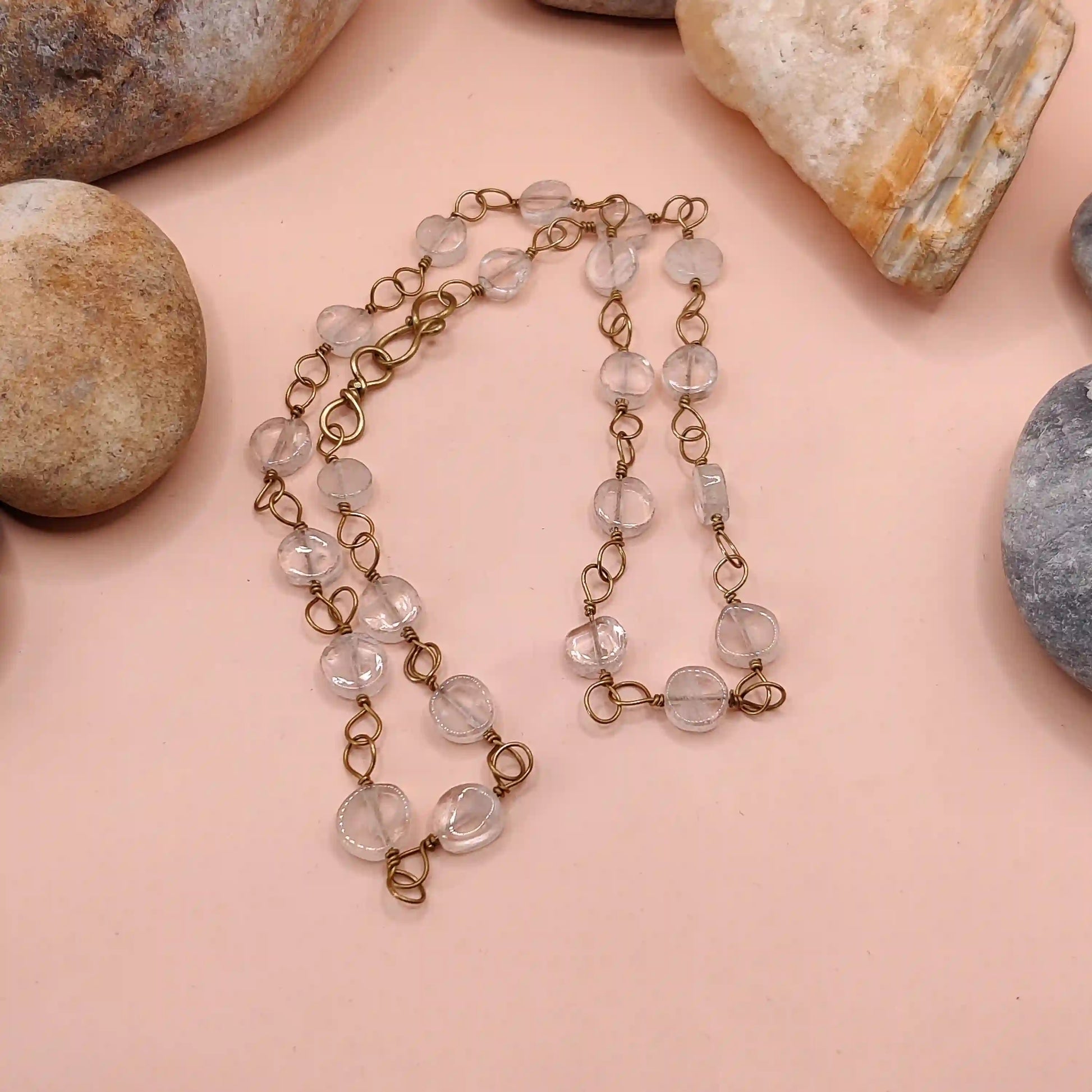 Kiran - Rose Quartz Chain In Brass SA1 By sanguine Aura Handcrafted Jewellery