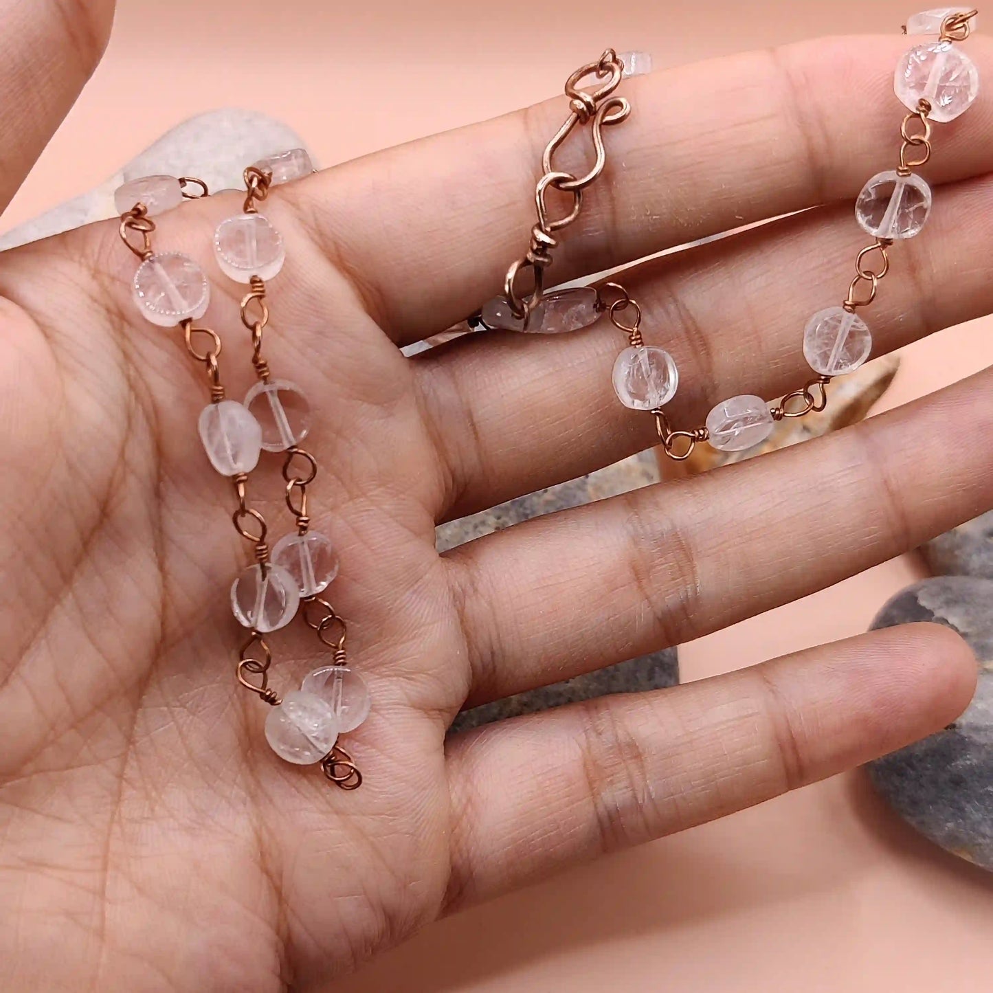 Kiran - Rose Quartz Chain In Copper SA1 By Sanguine Aura Handcrafted Jewellery