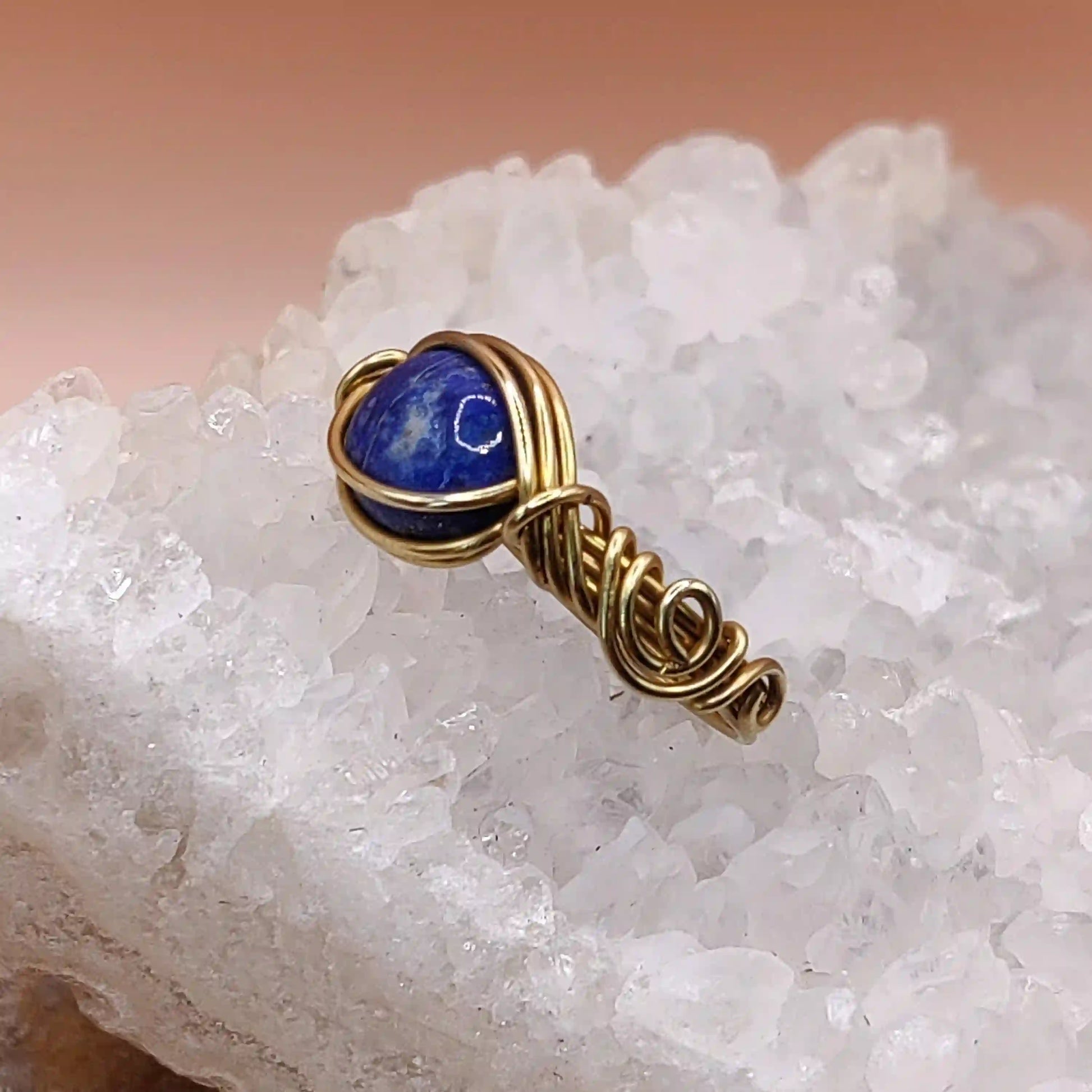 Kush - Lapis Lazuli Ring In Brass SA1 By Sanguine Aura Handcrafted Jewellery