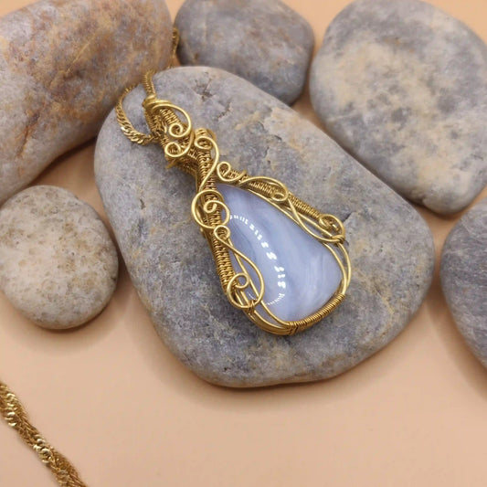 Mahi - Blue-Lace Agate Necklace SA3 By Sanguine Aura Handcrafted Jewellery