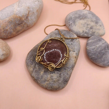Manovriti - Strawberry Quartz Necklace In Brass 002 By Sanguine Aura Handcrafted Jewellery