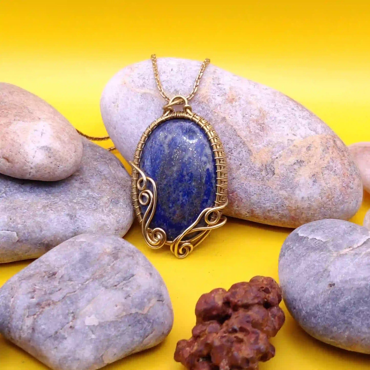 Manovriti – Lapis Lazuli Brass Necklace By Sanguine Aura Handcrafted Jewellery