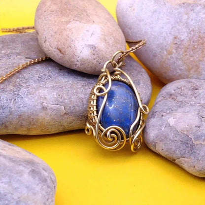 Manovriti – Petite Lapis Lazuli Brass Necklace By Sanguine Aura Handcrafted Jewellery