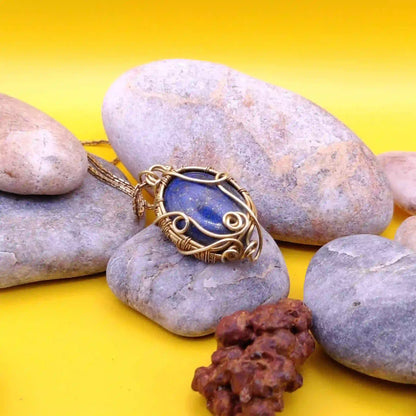Manovriti – Petite Lapis Lazuli Brass Necklace SA1 By Sanguine Aura Handcrafted Jewellery
