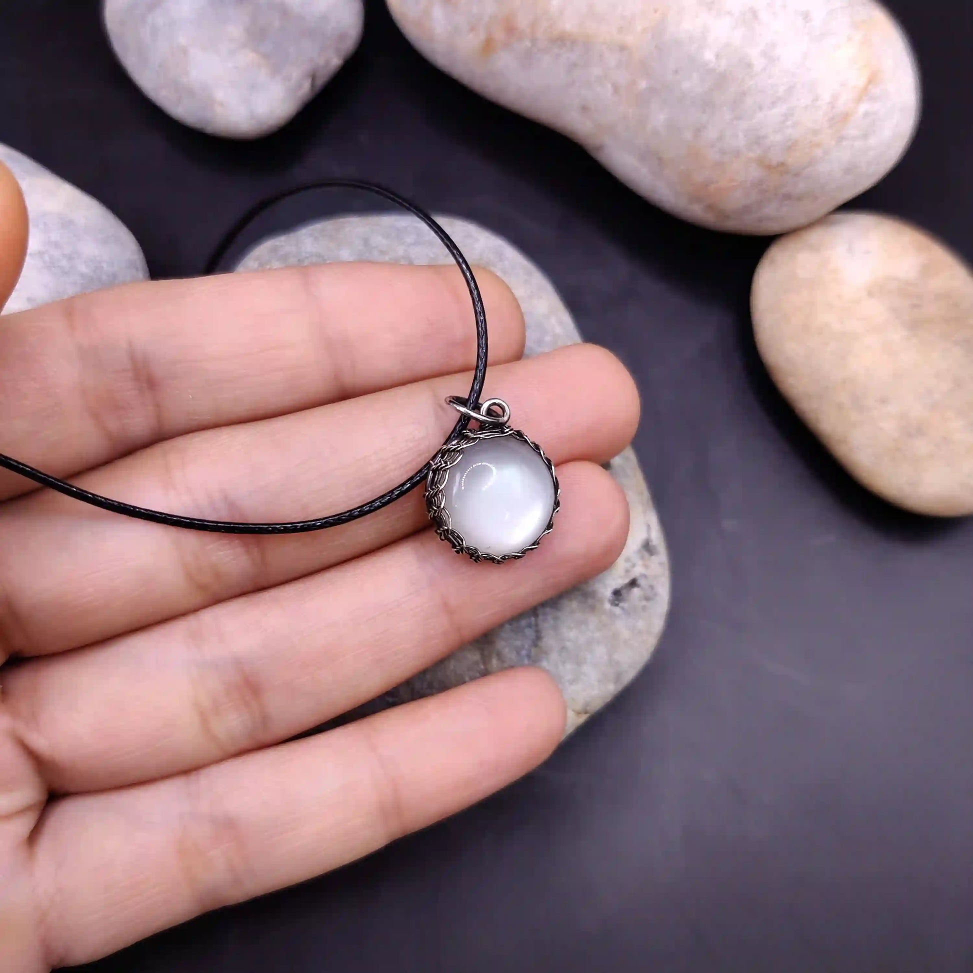 Meera - White Moonstone Necklace SA4 By Sanguine Aura Handcrafted Jewellery