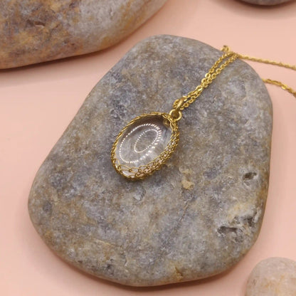 Meera - high quality clear quartz minimalistic pendant in brass made by sanguine aura handcrafted jewellery 