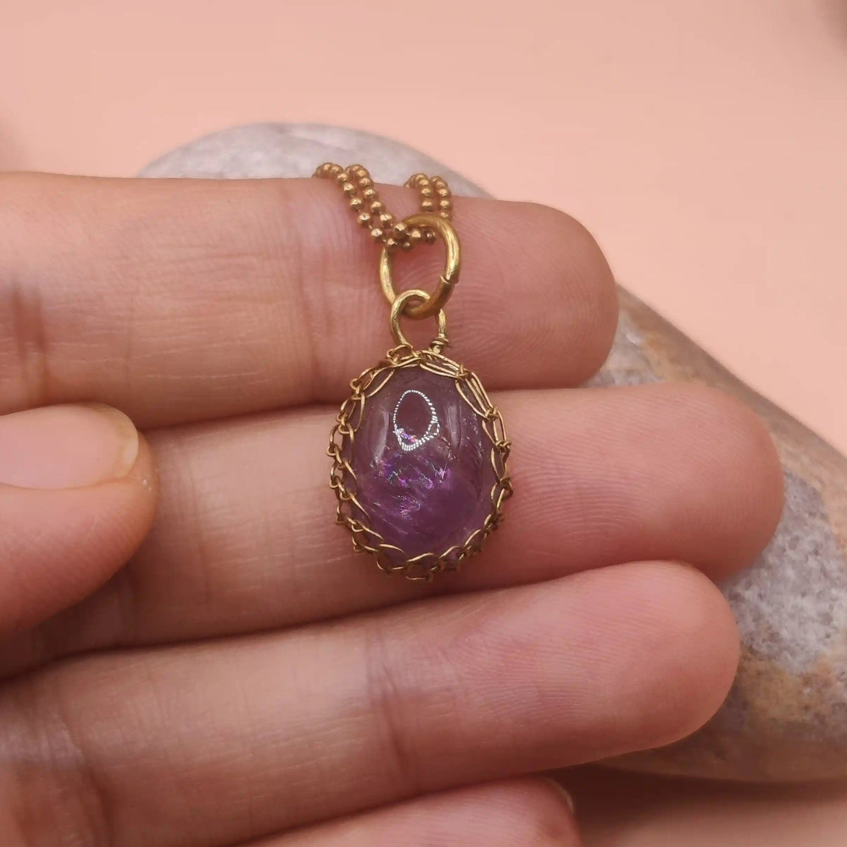 Meera Amethyst Necklace 004 made with natural amethyst and fine brass
