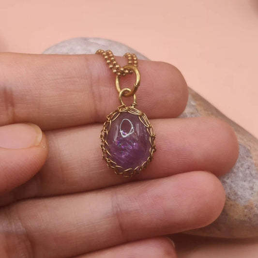 Meera Amethyst Necklace 004 made with natural amethyst and fine brass