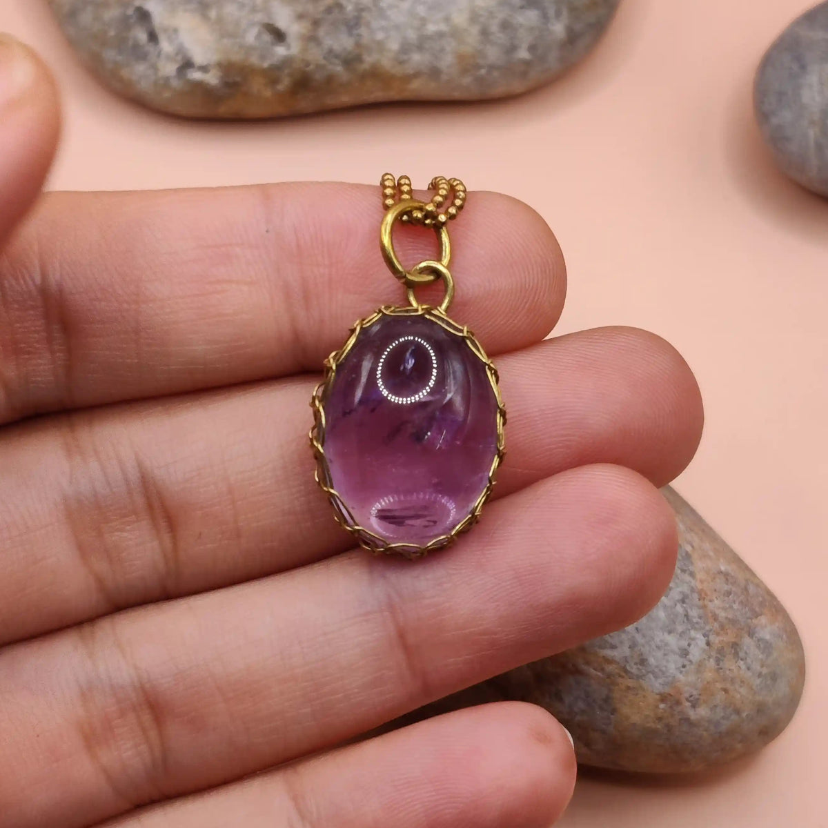 Meera Amethyst Necklace 005 in brass made by sanguine aura handcrafted jewellery.