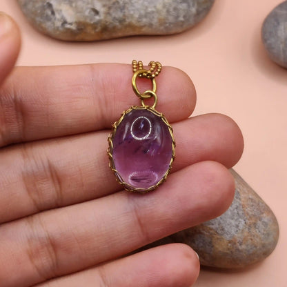 Meera Amethyst Necklace 005 in brass made by sanguine aura handcrafted jewellery.