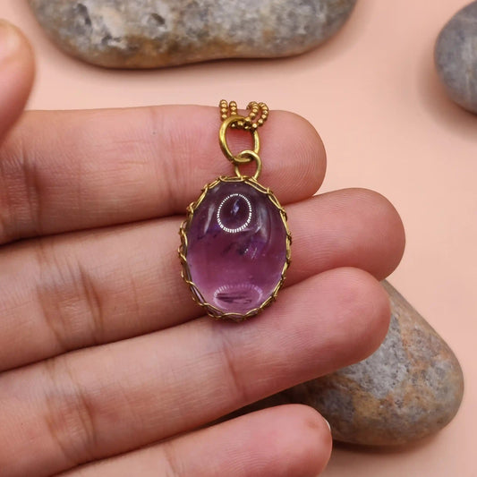 Meera Amethyst Necklace 005 in brass made by sanguine aura handcrafted jewellery.