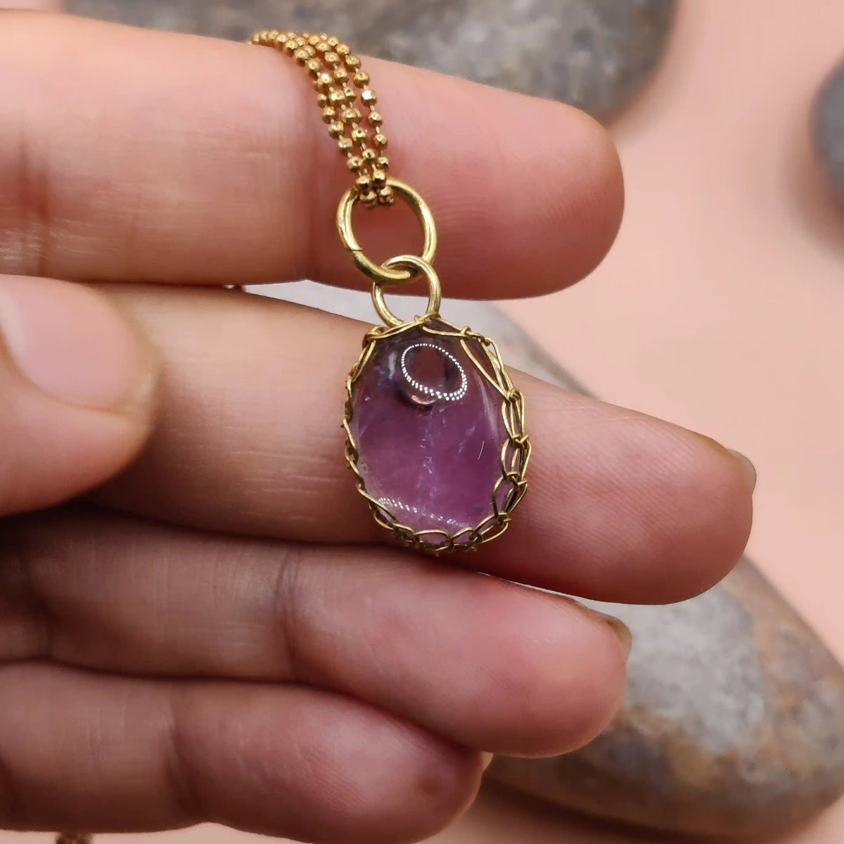 Meera Amethyst Necklace 011 made with authentic high quality amethyst (semi-precious stone) and antibacterial materials in India.