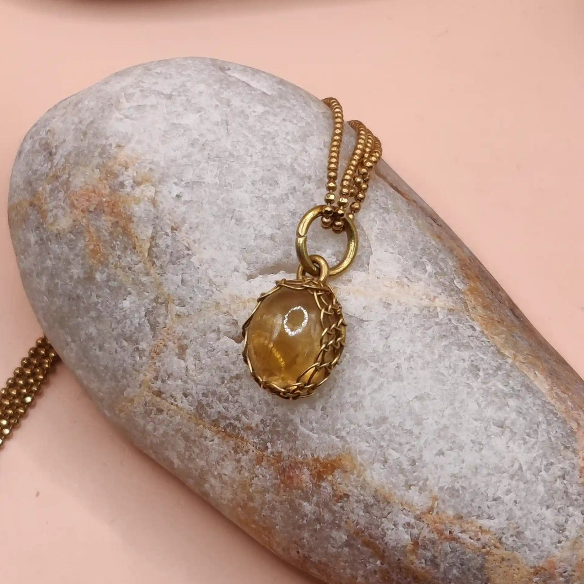Meera Citrine brass necklace 004 made with brass and natural unheated citrine by sanguine aura handcrafted jewellery