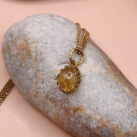 Meera Citrine brass necklace 004 made with brass and natural unheated citrine by sanguine aura handcrafted jewellery