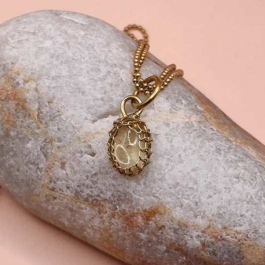 Meera Citrine brass necklace 005 with natural stone and handmade pendant