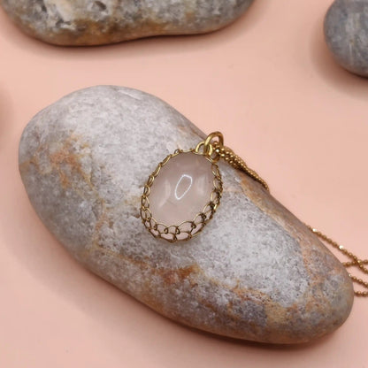 Meera rose quartz pendant in brass 004 made with natural untreated 