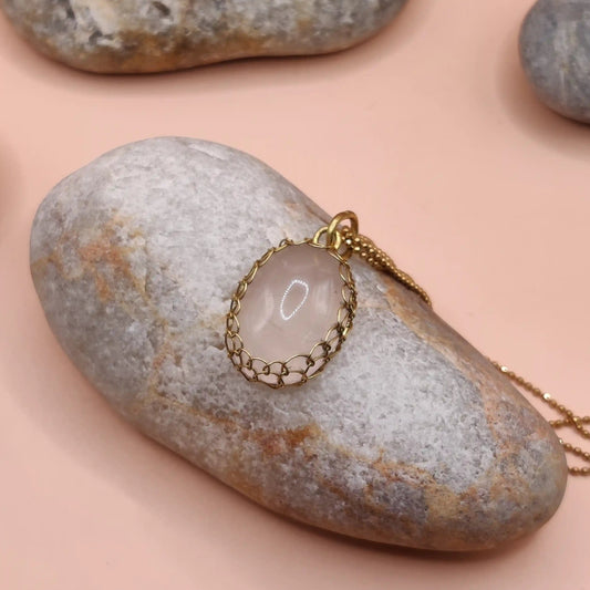 Meera rose quartz pendant in brass 004 made with natural untreated 