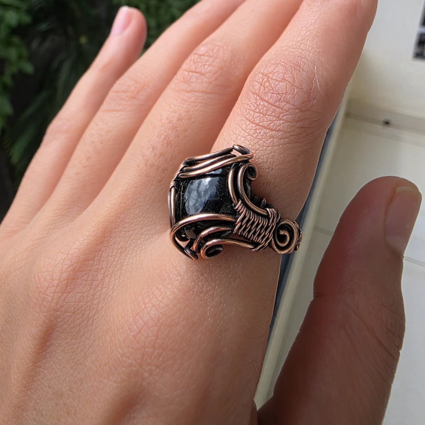 Nayan black tourmaline ring made with copper in Bharat by sanguine aura handcrafted jewellery