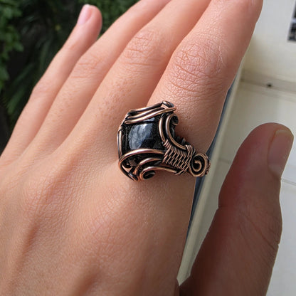 Nayan black tourmaline ring made with copper in Bharat by sanguine aura handcrafted jewellery