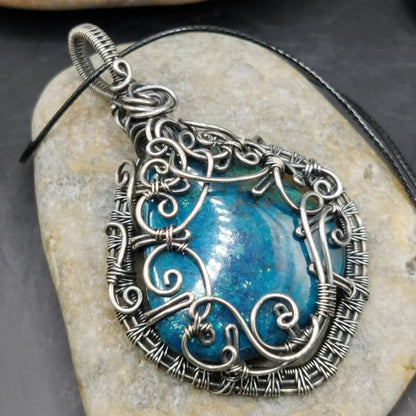 Neelkanth blue shattuckite sterling silver pendant made in pune completely by hand.