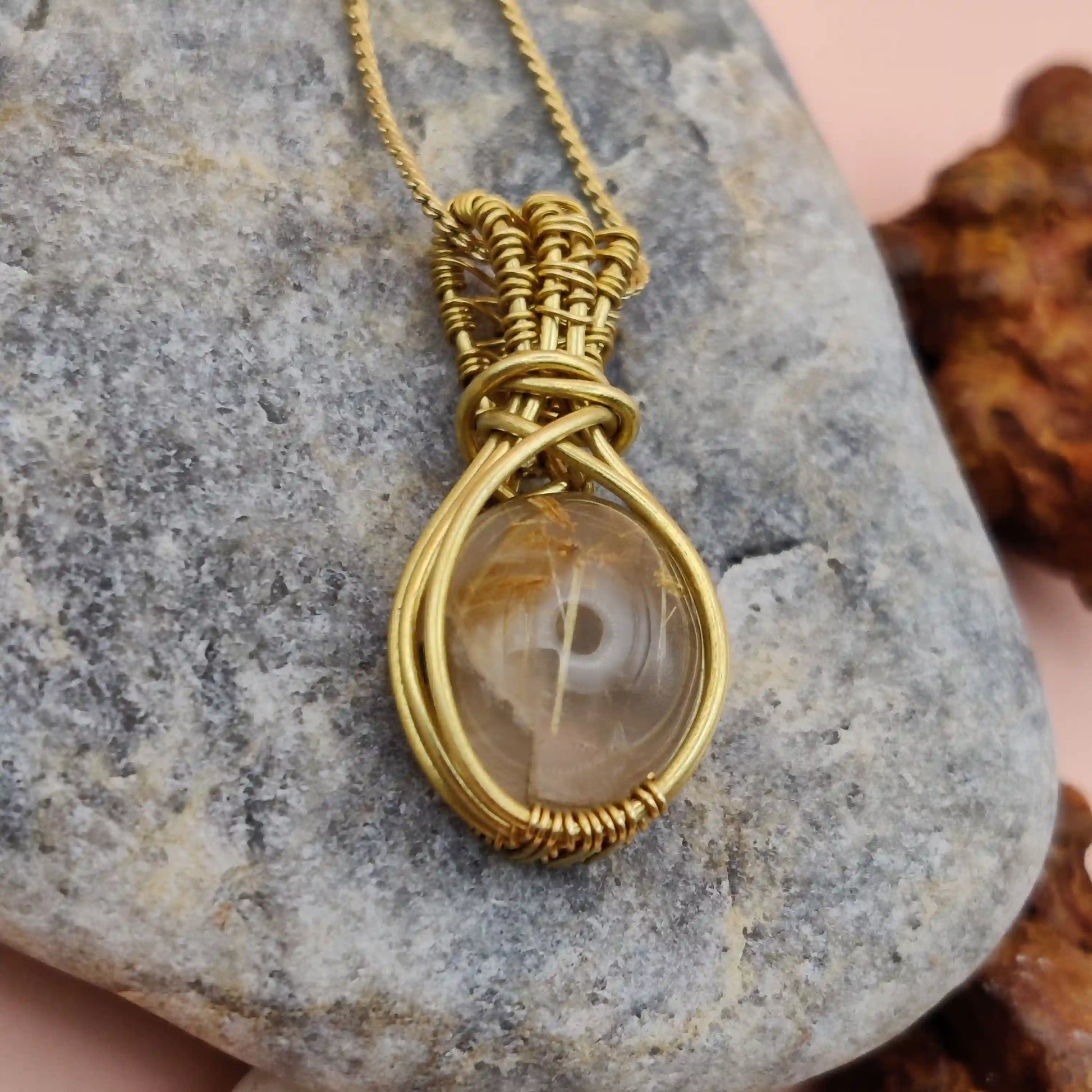 Neeti - Golden Rutilated Quartz Necklace By Sanguine Aura Handcrafted Jewellery