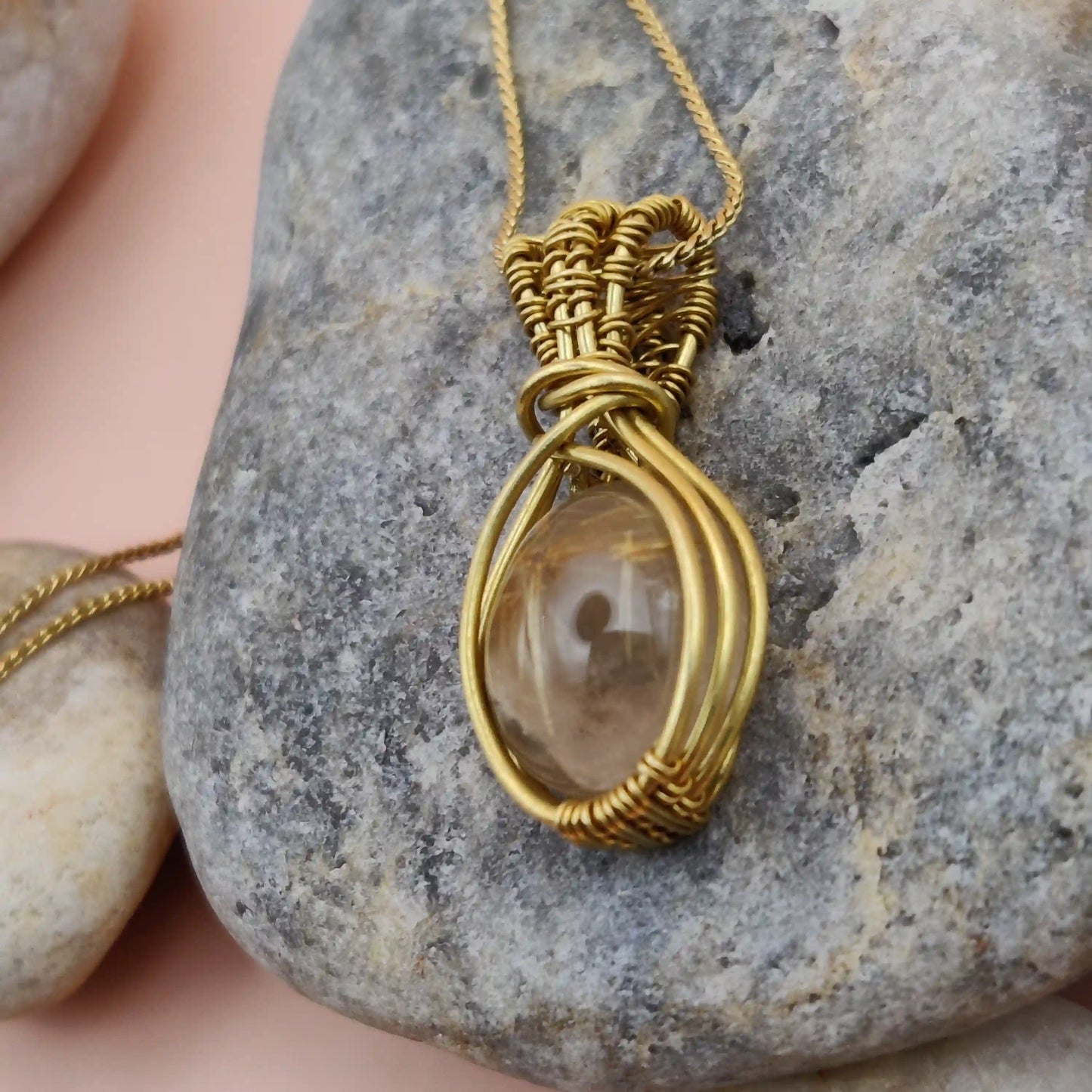 Neeti - Golden Rutilated Quartz Necklace SA2 By Sanguine Aura Handcrafted Jewellery