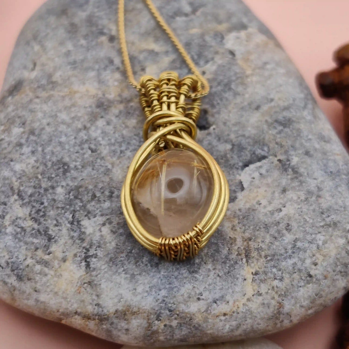 Neeti - Golden Rutilated Quartz Necklace SA3 By Sanguine Aura Handcrafted Jewellery