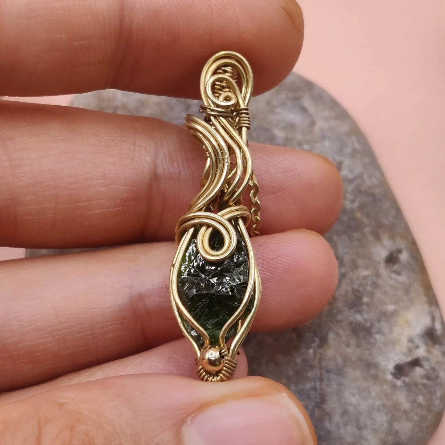Niyati 004 raw chrome diopside pendant in brass made by sanguine aura, India 