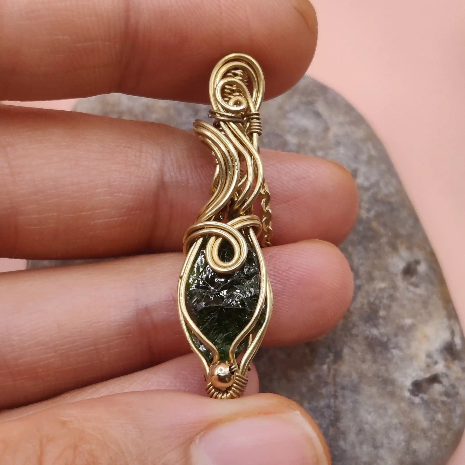 Niyati 004 raw chrome diopside pendant in brass made by sanguine aura, India 