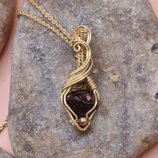 Niyati Garnet locket in brass 001 made by sanguine aura handcrafted crystal jewellery, India 