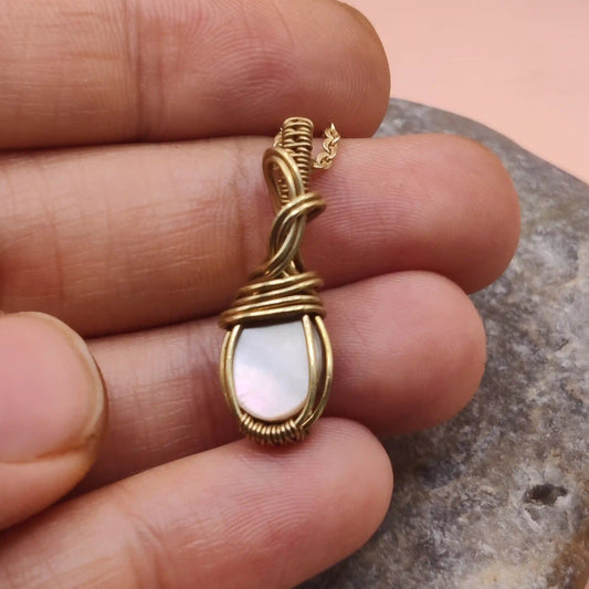 Niyati mother of pearl pendant 001 made in brass made by sanguine aura handcrafted jewellery