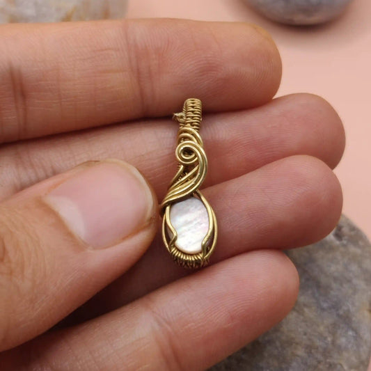 Niyati mother of pearl pendant 002 in brass made by sanguine aura handcrafted jewellery, India