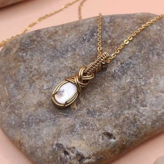 Niyati mother of pearl pendant 004 in brass made by sanguine aura handcrafted jewellery, India