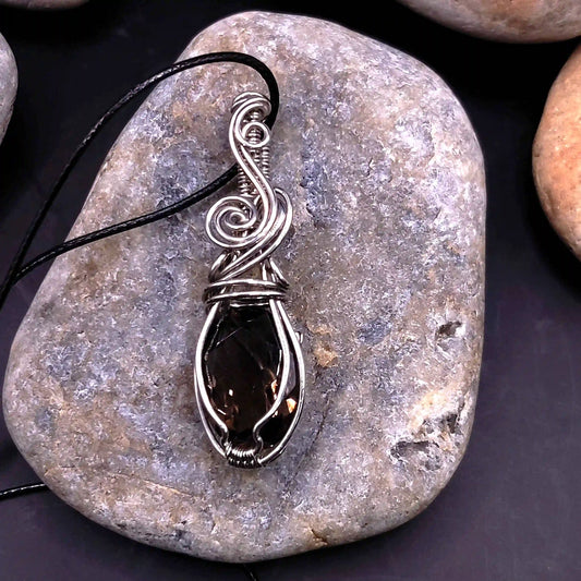 Pahal - Smoky Quartz Silver Necklace By Sanguine Aura Handcrafted Jewellery. Healing Benefits Of Smoky Quartz - calms, centers, & protects with grounding energy.